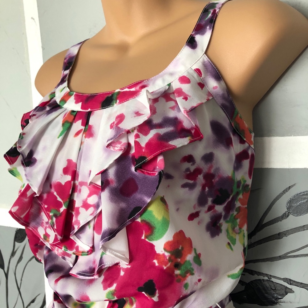 Express Multicolored Ruched Flowy Mini Sundress.  GD142 - Picture 2 of 8